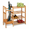 4-Tier Natural Bamboo Wooden Shoe Rack Storage Organizer & Umbrella Holder