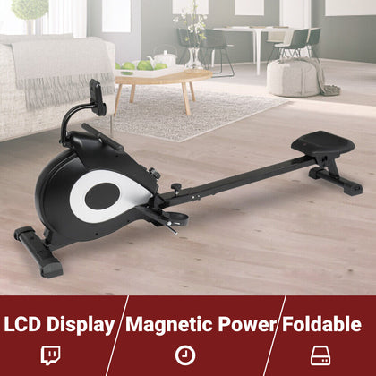 Deluxe 10 Level Magnetic Rowing Machine LCD-Display Rower Home Gym Fitness UK