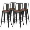 Rustic Industrial Bar Stool Wooden Seat Shabby Vintage Chic Kitchen Chairs Black