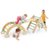 3-in-1 Triangle Climbing Set Wooden Toddler Climber with Reversible Ramp Arch