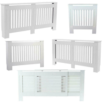 Vertical Grill White Painted Modern MDF Wood Radiator Cover Cabinet