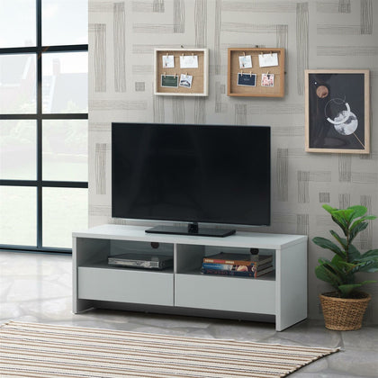 Modern TV Unit Cabinet Stand 120cm Media 2 Drawers + Shelf Grey