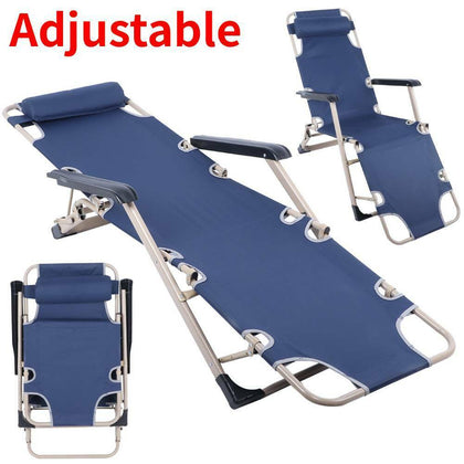Adjustable Garden Lounge Chair Recliner Armchair Folding Bed w/ Headrest UK Fast