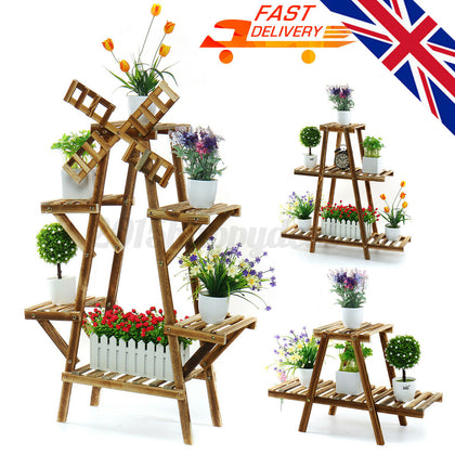 3 Tier Outdoor Wooden Flower Plant Pot Shelf Stand Folding Display Ladder Garden