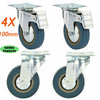 4XHeavy Duty 600KG 100mm Rubber Swivel Castor Wheels Furniture Trolley Caster UK