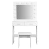 Modern Dressing Table Stool Vanity Set Makeup Desk w/ LED Light Mirror & Drawers