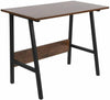 Industrial Office Desk Computer Table PC Stand Brown Wooden Black Metal Frame