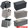 UK GREY LARGE LINEN FOLDING STORAGE OTTOMAN POUFFE SEAT FOOT STOOL STORAGE BOX