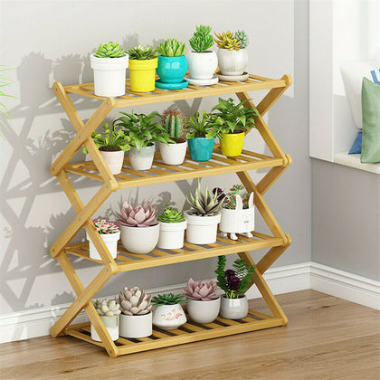 4/5-Tier Foldable Bamboo Plant Stand Free Standing Shoe Shelf Storage Organizer