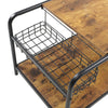 2 Tier Wood Coffee Table Metal Frame Side End Tables with Shelf & Storage Basket