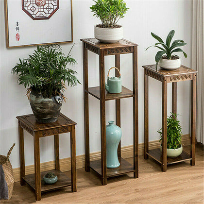 Bamboo Plant Flower Stand Sofa Side End Table Living Room Bonsais Display Decor