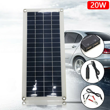 12V 20W Portable Solar Panel Car Van Boat Caravan Camper Trickle Battery Charger