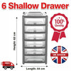 6 Tier Plastic Shallow Drawers Storage Office Home Tower Chest Drawer SchoolGrey