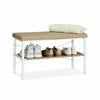 Hallway Bench With Padded Seat Shoe Rack Upholstered Storage Shelf Beige/White