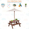 3 in 1 Kids Picnic Table Children Outdoor Activity Table W/ Removable Umbrella