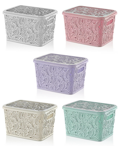 Small Large Lace Plastic Storage Box Lid Basket Container Kitchen Home Office