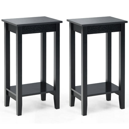 2 PCS Versatile 2-Tier Tall Side Table End Table Narrow Beside Storage Table