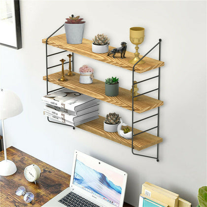 3 Tier Wall-Mounted Shelf Wood Floating Display Rack Hanging Storage Shelves Dec
