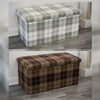 LARGE TARTAN LINEN FOLDING STORAGE OTTOMAN POUFFE SEAT FOOT STOOL TOY BOX BENCH