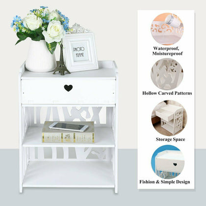 Bedroom White Cabinet Bedside Table Nightstand With Drawer Storage Organise Unit