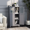 Bathroom Floor Cabinet Freestanding Storage Cupboard W/ 2 Tempered Glass Doors