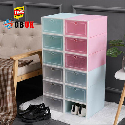 UK 1/2/4PCS Shoe Box Storage Organizer Stackable Tidy Case Holder Saving
