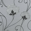 Grey Charcoal Silver Floral Glitter Flower Trail Thick Textured Vinyl Wallpaper
