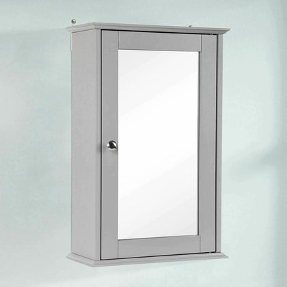 Bathroom Wall Cabinet Single Mirror Door Cupboard Grey Wood