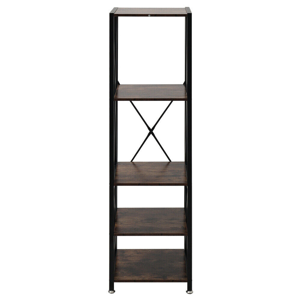 Rustic Wood Bookcase with Metal Frame 5 Tier Display Shelf Stand 45x40x163cm