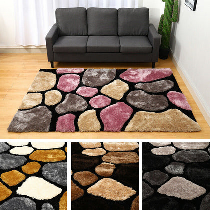 Large 3D Pebble Stone Thick Pile Rug Shaggy Bedroom Living Room Nonslip Carpet