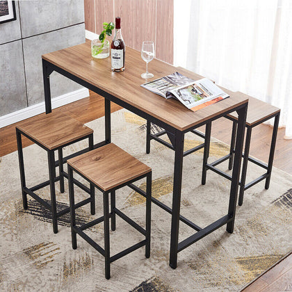 Vintage MDF Bar Table And 4 Stools Set Industrial Breakfast Dining Set Kitchen