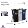 Laundry Basket Hamper Clothes Bin Organiser Folding Light Dark Colour 3 Section