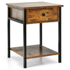 2-Tier Bedside Table Vintage Industrial End Table w/Drawer Wooden Bedroom Office