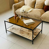 Thicken Glass Marble Coffee Table Rectangular Living Room Table Storage Shelf