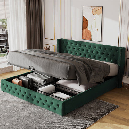 Ottoman Bed Frame Storage Bed 135x190cm Double Size Fabric Velvet Upholstered HT