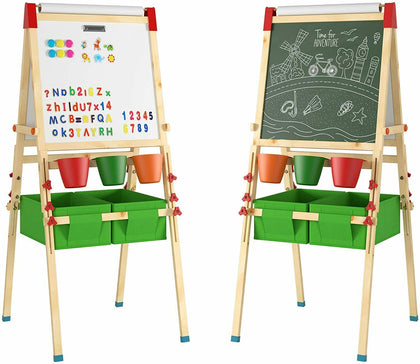 Kids Easel Wooden 2in 1 Blackboard Whiteboard White Drawing Writing Chalk Board