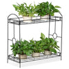 2-Tier Metal Plant Rack Plant Herbs Display Shelf Storage Rack for Patio Home
