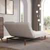 Angle Adjustale Beige Velvet Sofa Bed 3 Seater Click Clack Bed Settee Wooden Leg