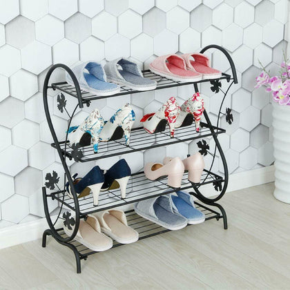 Antique 4 Tier S Shape Iron Shoe Rack Storage Shelf Organiser Stand Home Decor