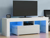 Modern White TV Unit Stand Cabinet 1 Drawer High Gloss Doors Matt Body FREE LED