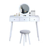 Chic Dressing Table Vanity Table with Round Mirror Drawer Stool Set Bedroom BN