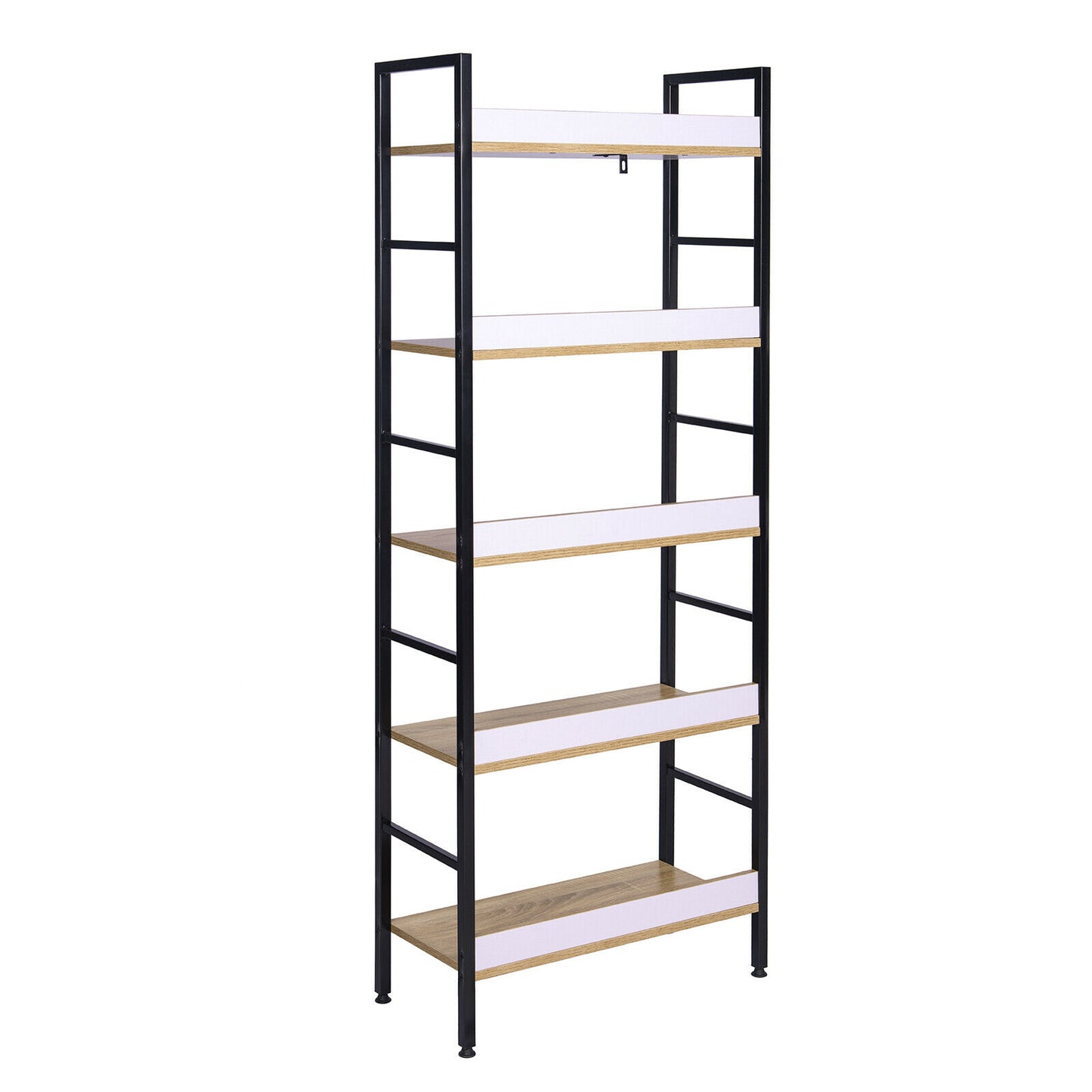5Tier Storage Rack Bookcase Shelving Unit Display Storage Shelf Metal Wood White