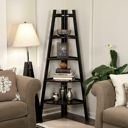 Stylish Corner Ladder Shelving Unit 5 Tier Wall Leaning Bookcase Storage Display