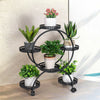 Portable Metal Plant Stand Retro Flower Cart Rack Movable Flower Pot Tray Holder