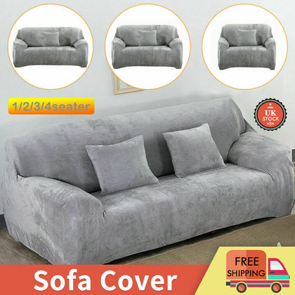 VELVET Elastic STRETCH SOFA COVERS Slipcover Protector Settee 1/2/3/4 Seater UK