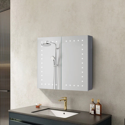 Bathroom Mirror Cabinet 600×650mm with LED Light Sensor Demister Shaver Socket