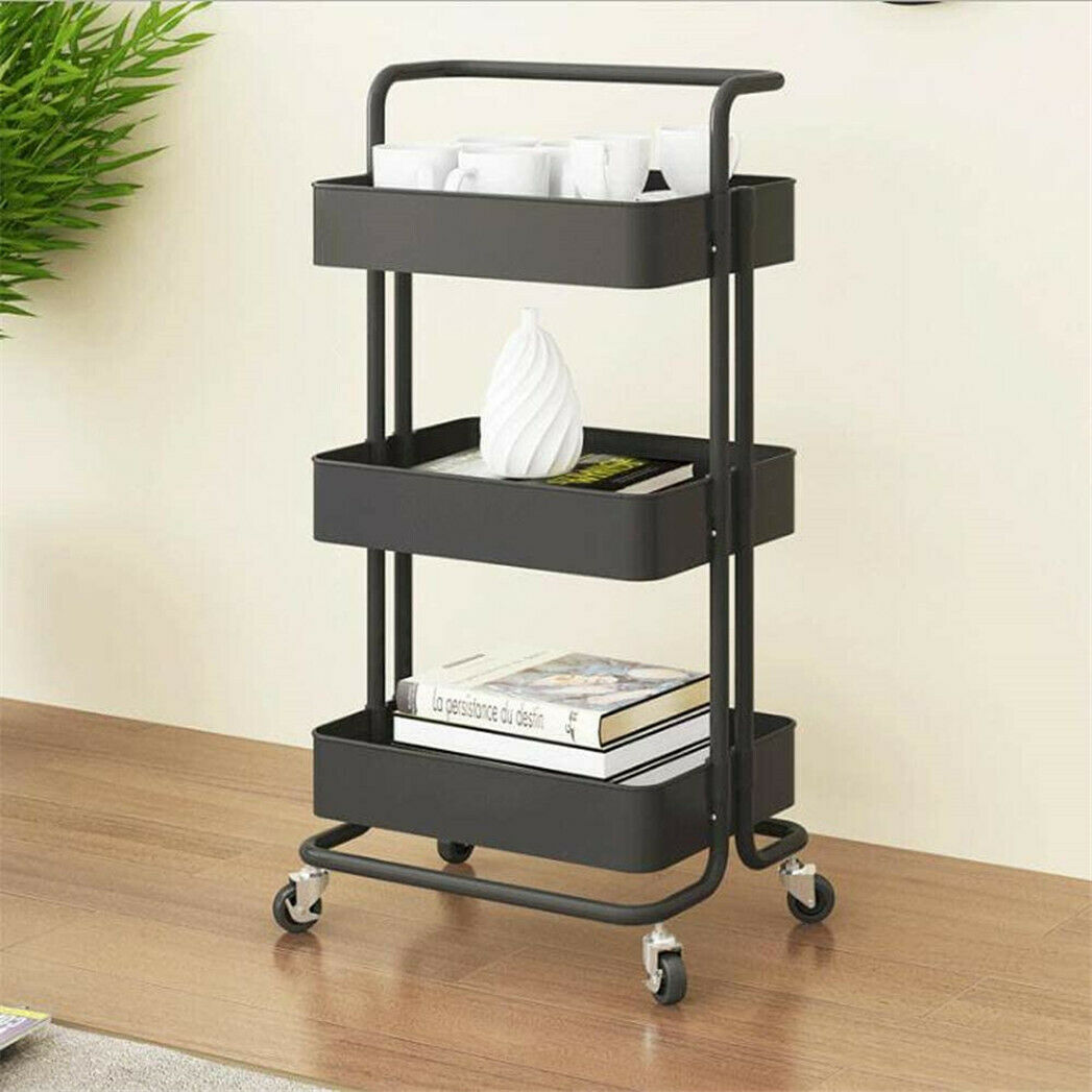 Heavy Duty 3Tier Storage Trolley Cart Metal Rolling Utility Organizer ...