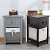 A Pair of Wooden Bedside Tables Night Stand Cabinet Storage Drawer Wicker Basket