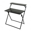 85cm Black Folding Writing Desk Metal Frame Home Office Workstation 2 Tier Shelf