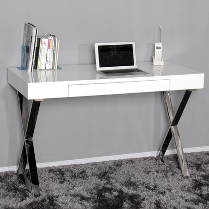 ZOONFA White High Gloss Dressing Table Computer Desk Office Vanity Console Home